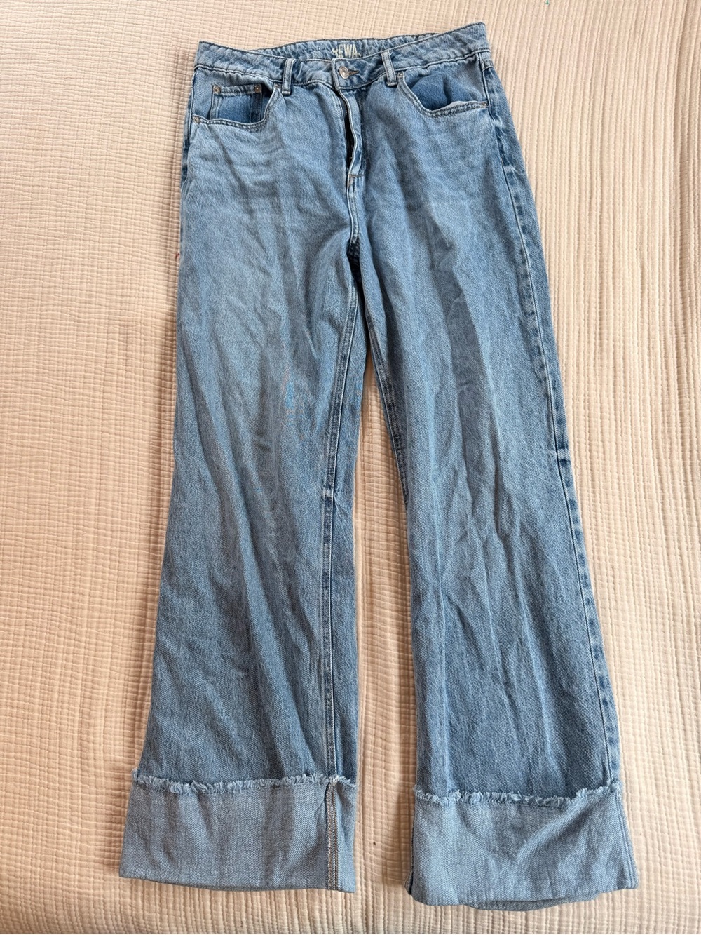Rewash Light Blue Wide-Leg Jeans with Cuffed Hem
